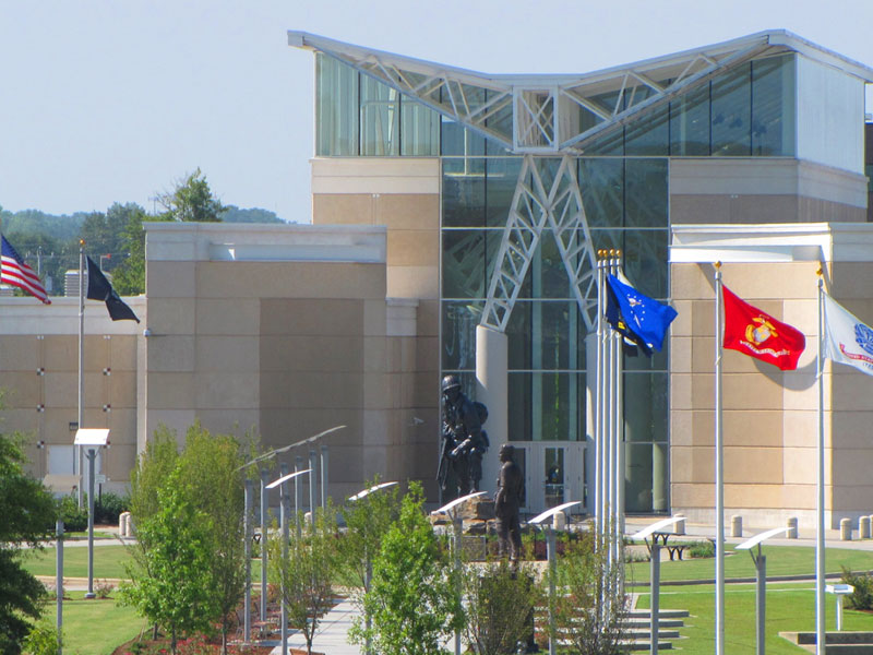 A view of the Airborne and Special Operations Museum facing the front entrance.